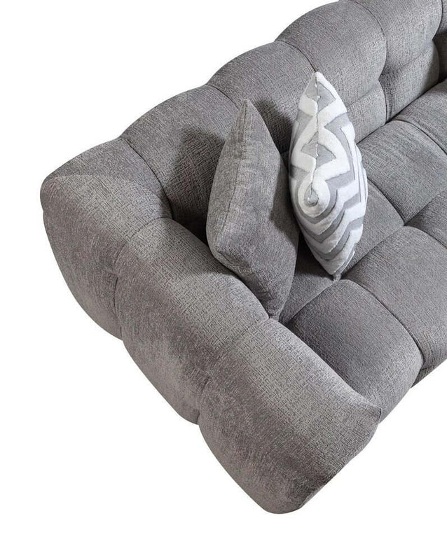 Ivory Boucle Right-Facing L-Shaped Sectional Sofa with 5 Toss Pillows 110"