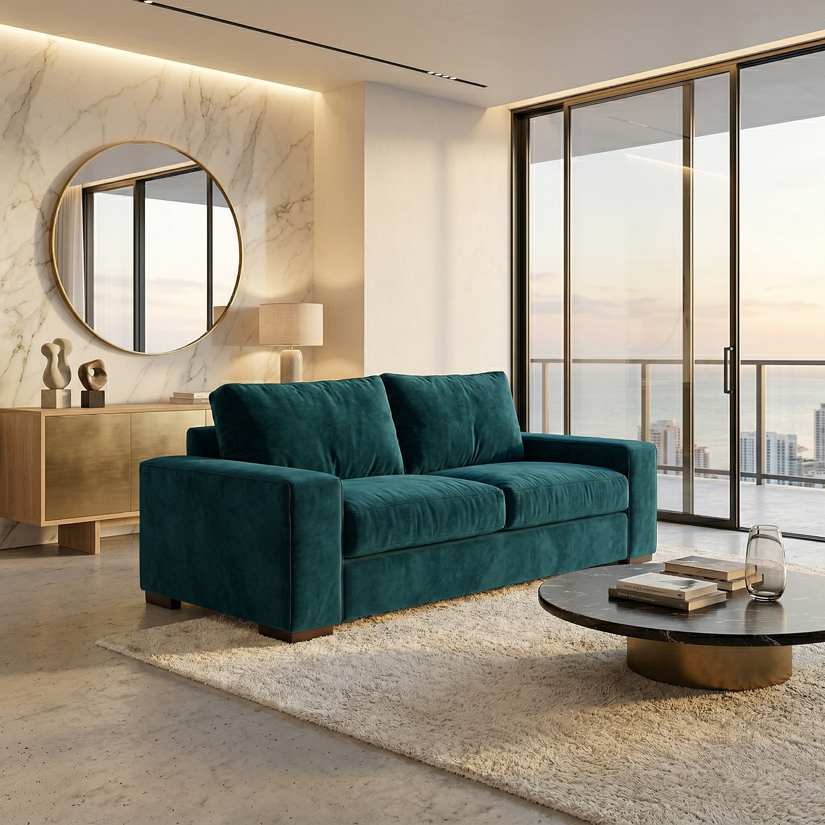 Modena Sofa 92" – Made in USA Square-Arm Sofa (7 Fabrics) - Hepburn Teal - Fabric (2)