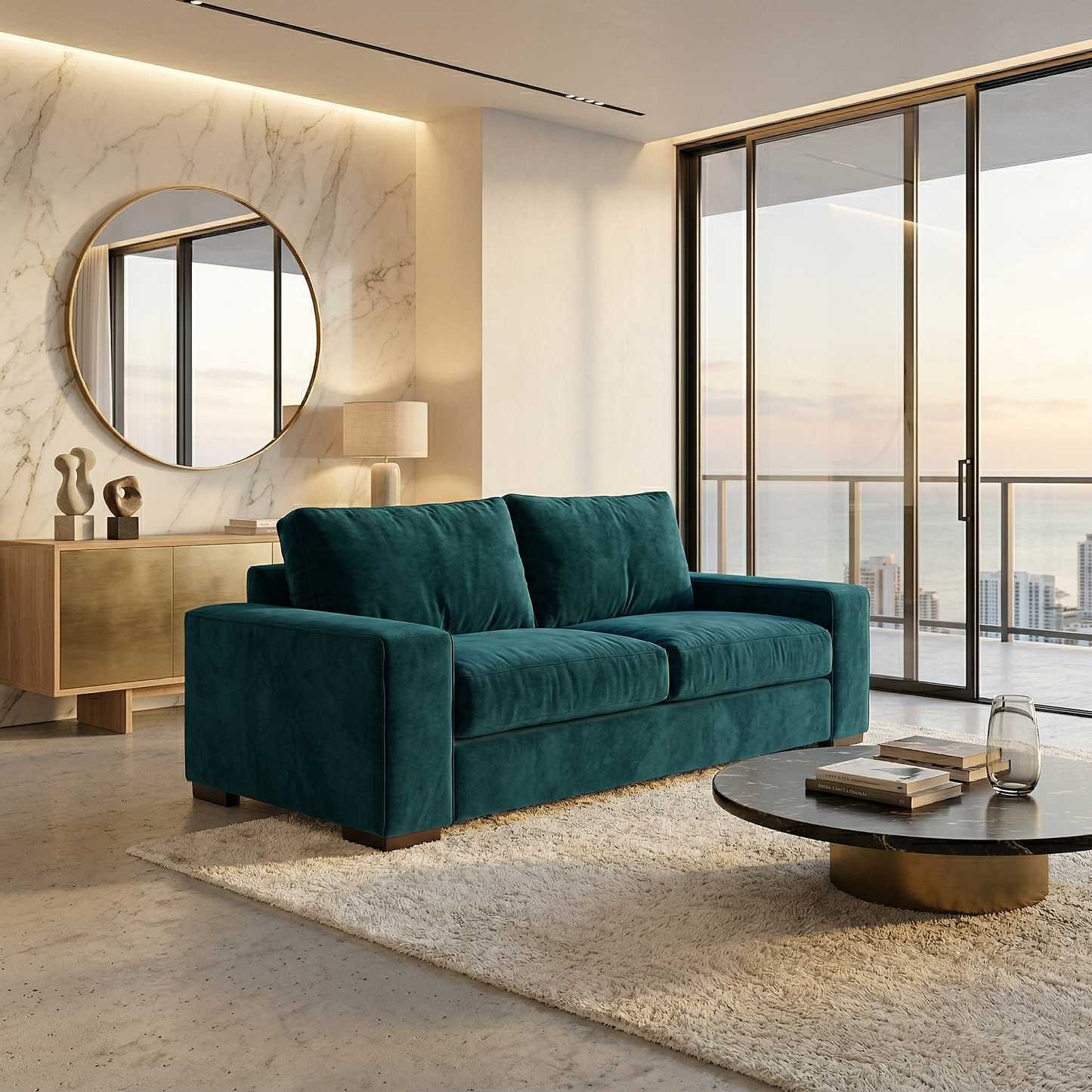 Modena Sofa 92" – Made in USA Square-Arm Sofa (7 Fabrics) - Hepburn Teal - Fabric (2)
