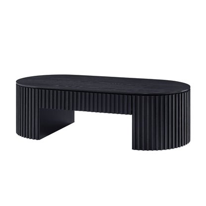 Beatrix Black Oval Coffee Table – 51.18" Mid-Century Pedestal Coffee Table with Drawer