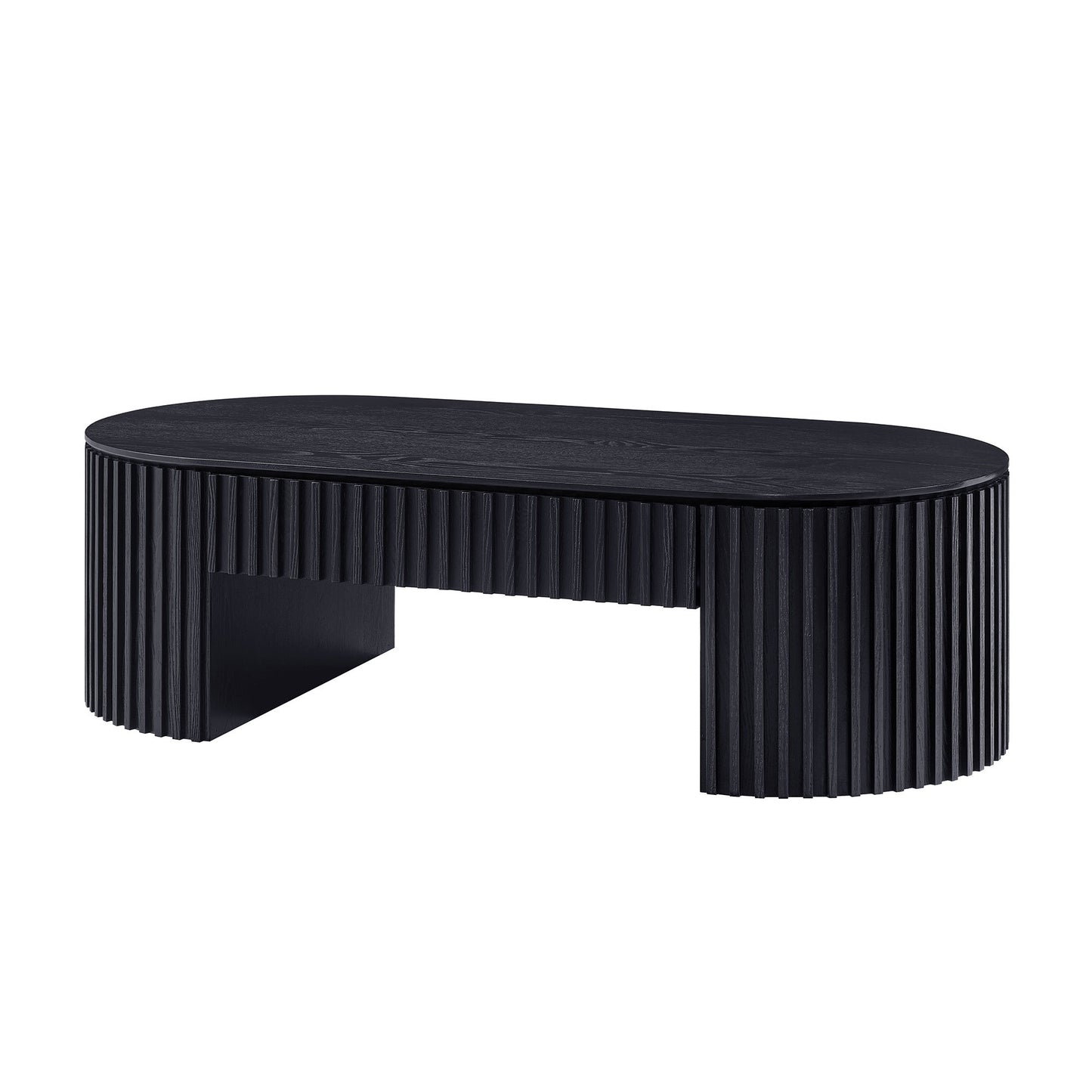Beatrix Black Oval Coffee Table – 51.18" Mid-Century Pedestal Coffee Table with Drawer