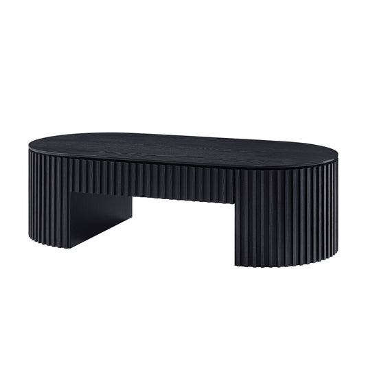 Beatrix Black Oval Coffee Table – 51.18" Mid-Century Pedestal Coffee Table with Drawer