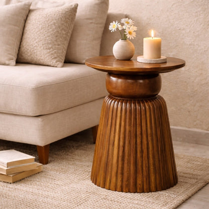 Piers Amber Oak Solid Wood Side Table – 18" Round Handmade End Table