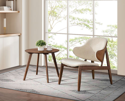 Amberley Beige Boucle Wingback Chair and Side Table Set – 23" Walnut Mid-Century 2-Piece Set