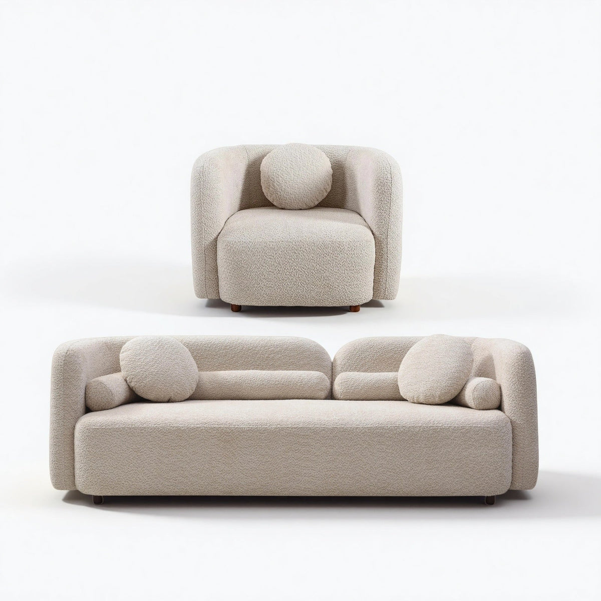 Gethin Boucle Sofa Set in Light Beige, Sofa + 1 Square Chair