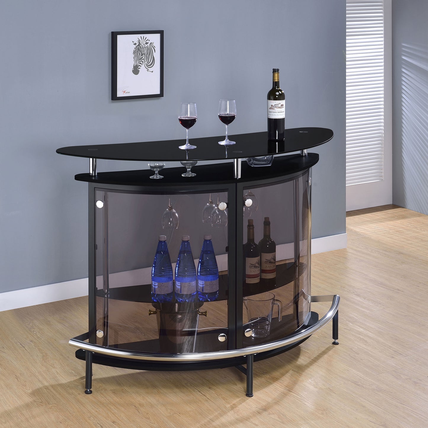 Strick Black Glass & Metal Bar Cabinet