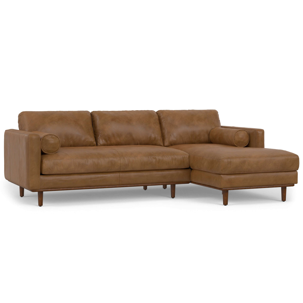 Morrison MCM Genuine Leather Sectional Chaise Sofa 102" – Modern Leather Chaise Sectional (2 Colors) in brown.