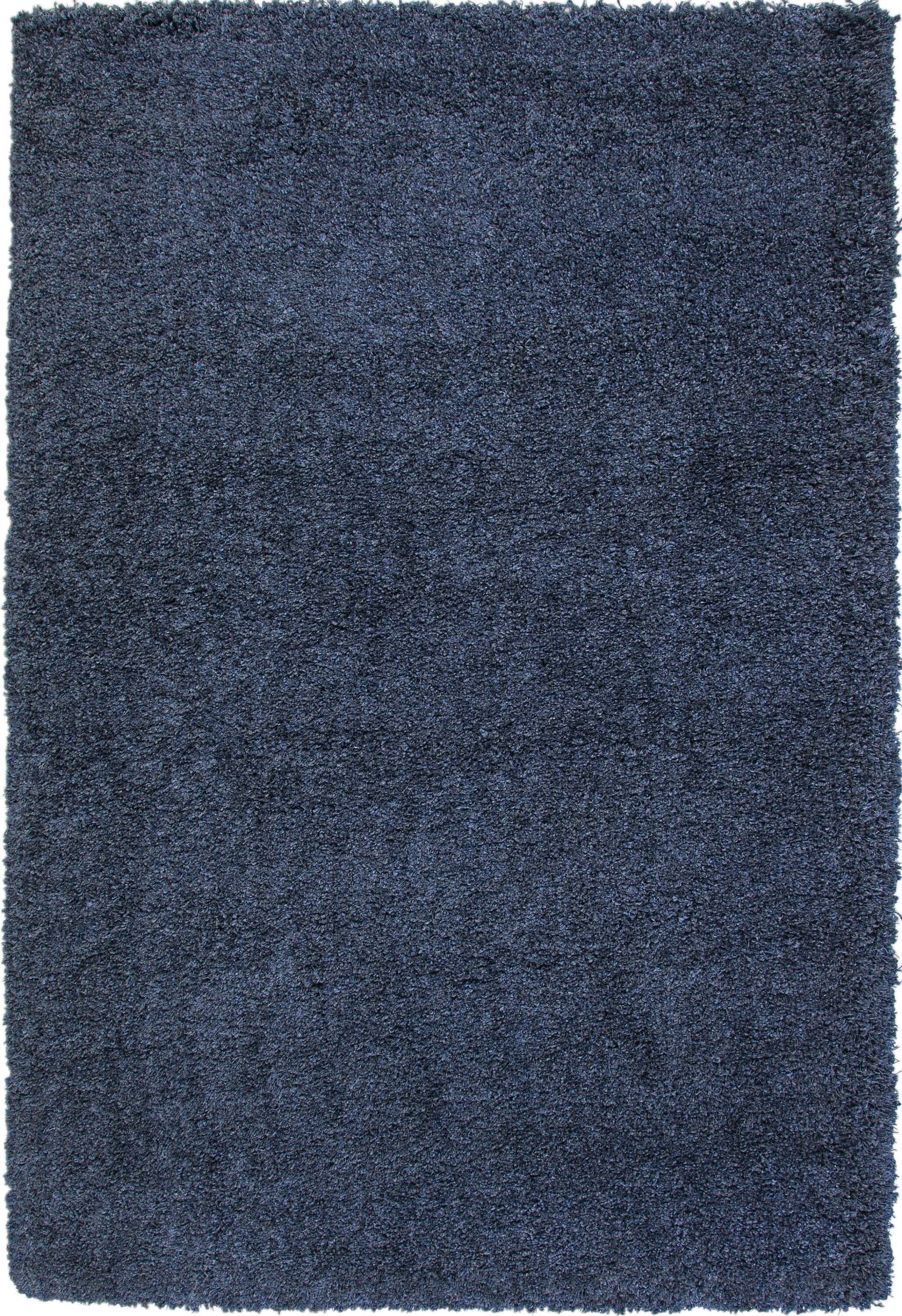 Slate blue rectangular shag area rug, 5x8 size, with a plush 2' pile height, ideal for living rooms and cozy spaces.