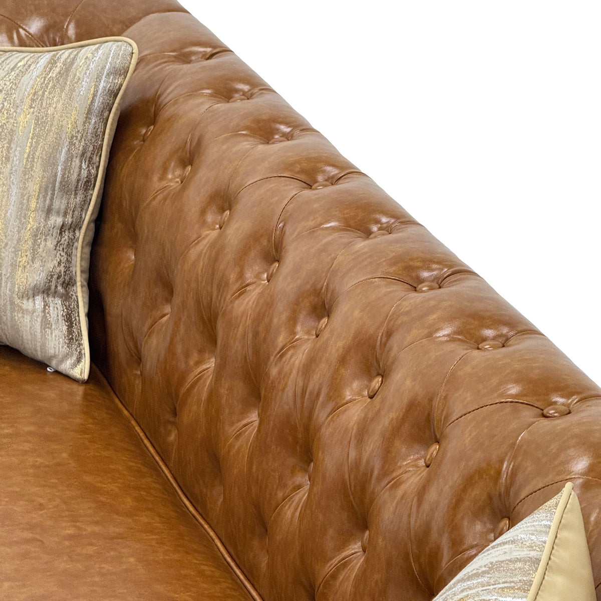 Barrington Chesterfield faux leather sofa in light brown