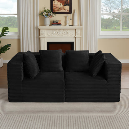 Abernathy Black Corduroy Modular Sofa – 2-Seat Boneless Compressed Couch