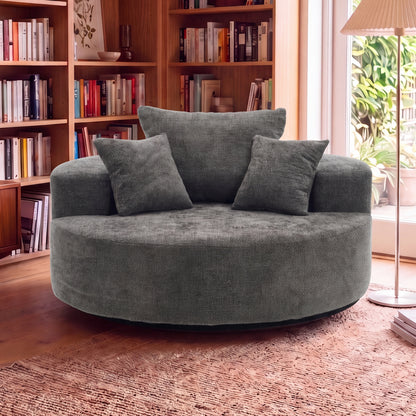 Fenton Chenille Round Swivel Chair – 55" Gray Oversized Accent Chair