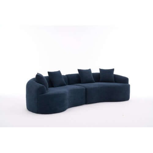 Curved Compression Foam Sectional Sofa – 110” Modular Chenille Couch (Sleeper Style) in navy blue upholstery.
