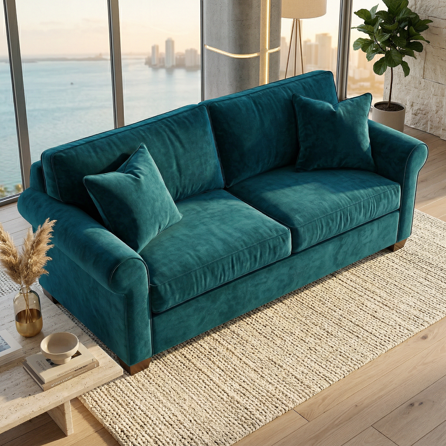 Irlanda Classic Sofa – 92" Rolled-Arm Made-in-USA Sofa - Velvet Antique Peacock - Velvet (12)