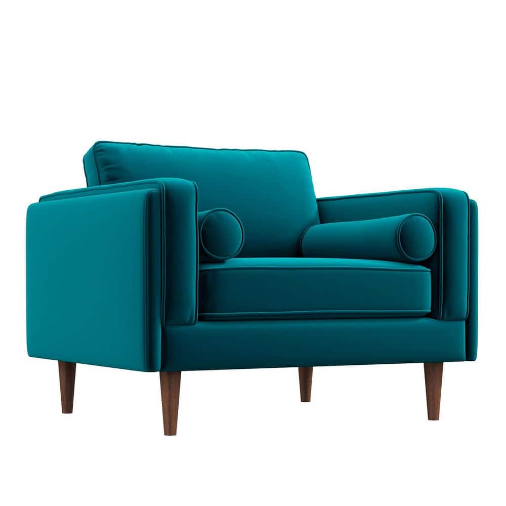 Amber MCM Velvet Accent Lounge Chair – Mid-Century Modern Upholstered Armchair (7 Colors, Plush Cushioning) in teal.