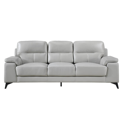 Rosalie Silver Gray Leather Sofa – 88.75" Pillow-Top Arm 3-Seat Couch