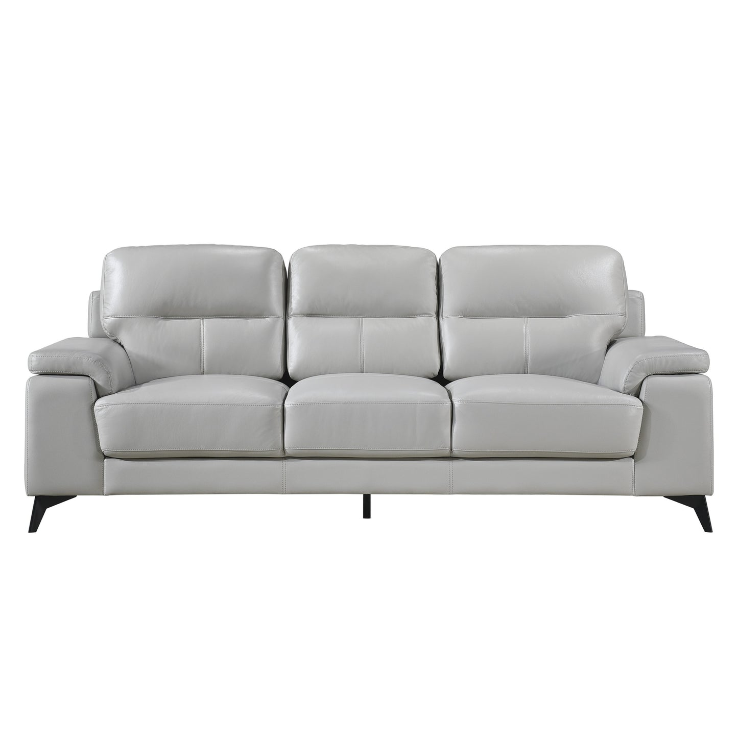 Rosalie Silver Gray Leather Sofa – 88.75" Pillow-Top Arm 3-Seat Couch