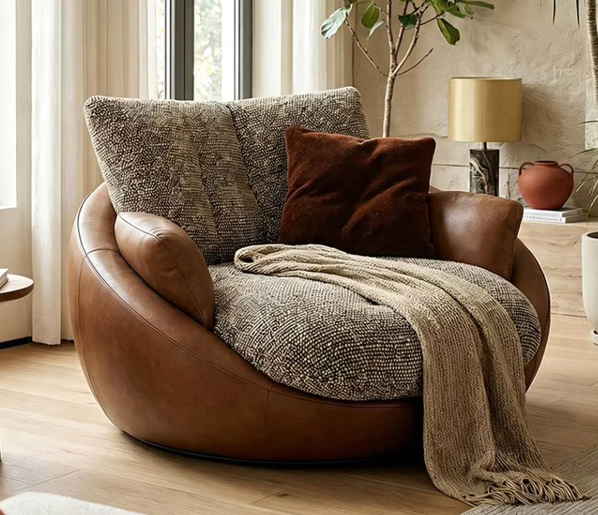 Ivar Brown Oversized Lounge Chair – Deep-Seat Round Accent Chair