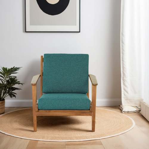 Connor Solid Wood Linen Armchair – Mid-Century Modern Lounge Chair (4 Colors) in teal upholstery
