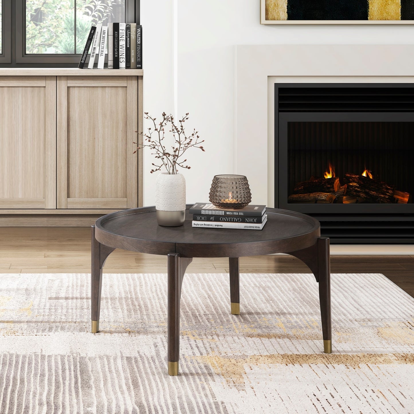 Perrine Dark Brown Wood Coffee Table – 36" Round Coffee Table