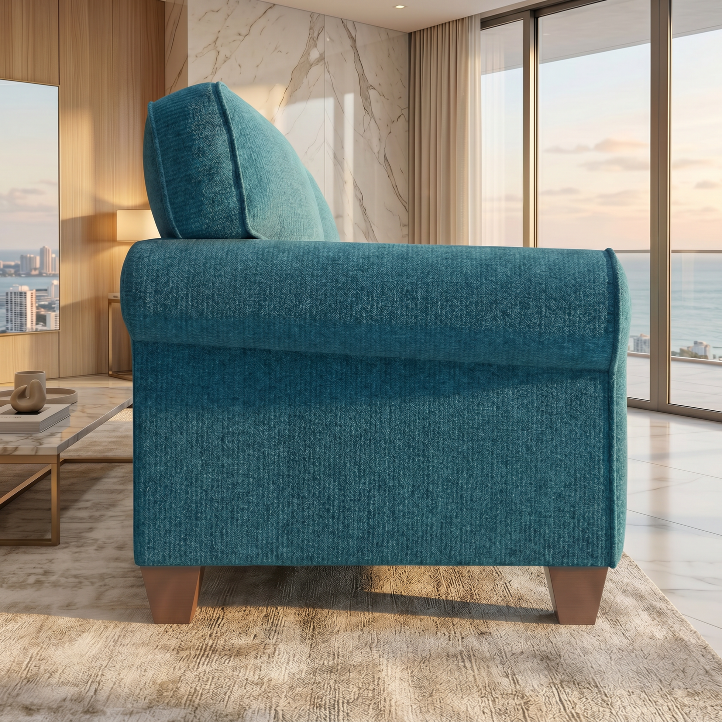 Augusta Sofa – Made in USA, Custom Fabric Options, 83" Classic Design - Velvet Antique Peacock - Velvet (4)