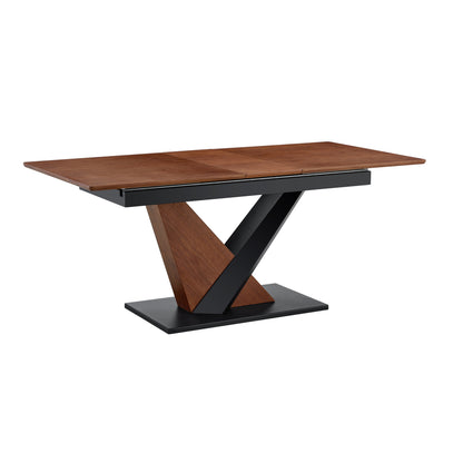 Modern Dining Table with MDF + Solid Wood Veneer Tabletop, Natural Texture, Scratch-Resistant