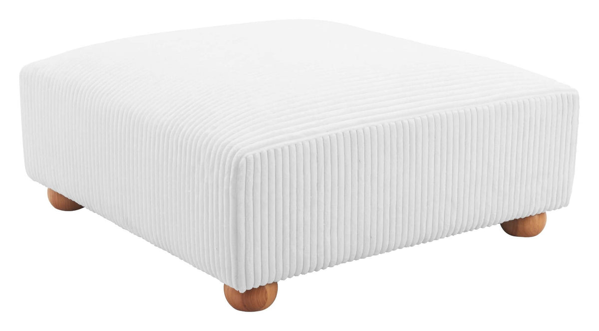 Tayte White Corduroy Modular Sectional Sofa 150" – Deep Seat Oversized Couch footrest with soft corduroy texture.