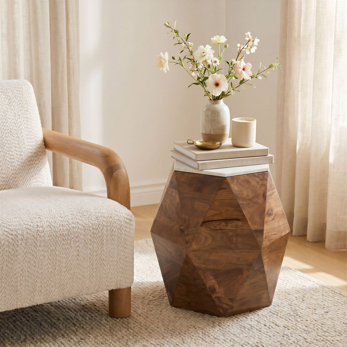 Bisel White & Walnut Side Table