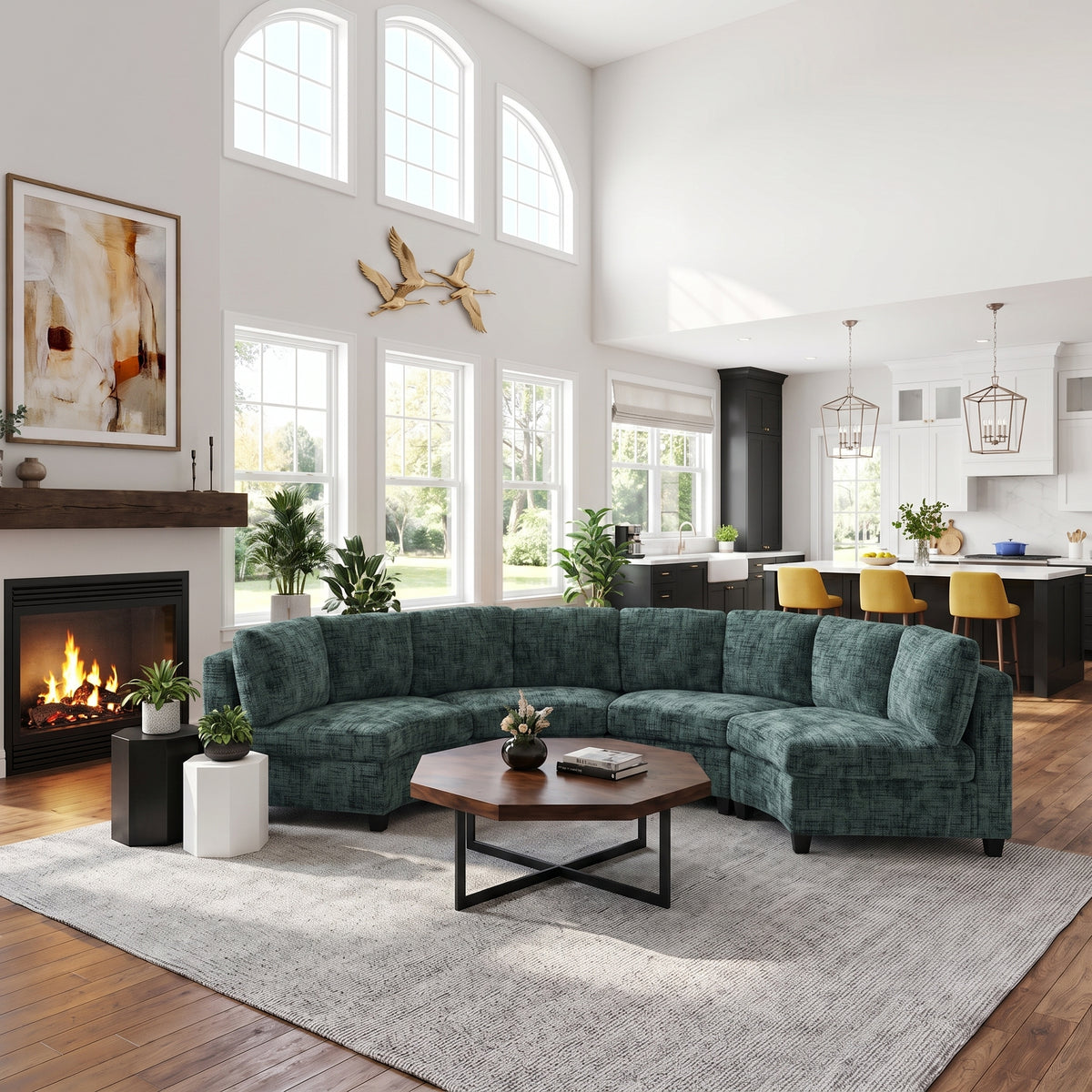 Rosalind Chenille Curved Modular Sectional – 4-Seat Sofa - Green (1)