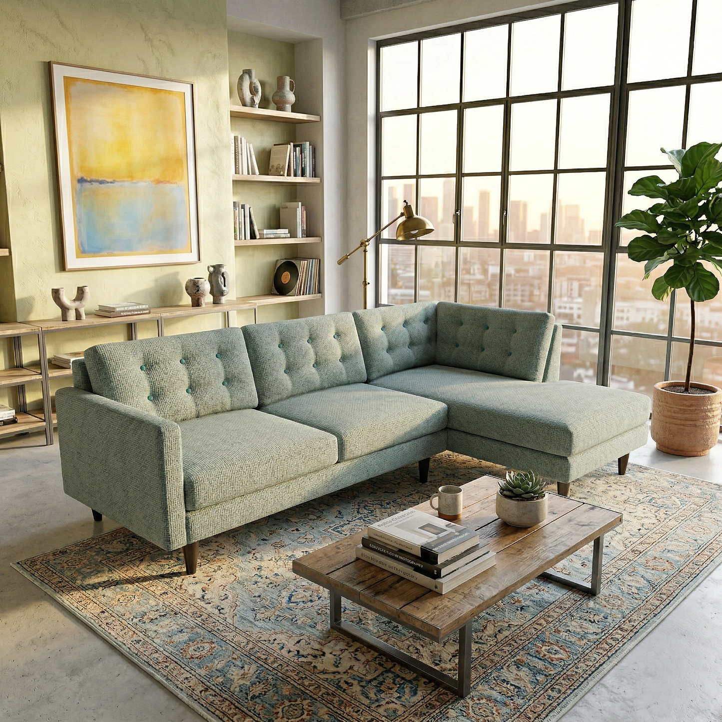 Talmadge Sectional Sofa – 120" L-Shaped, Made in USA - Leslie Robins Egg - Fabric (2)