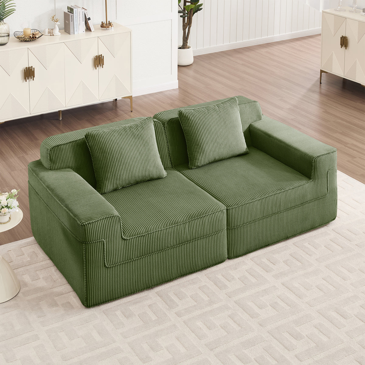 Modular 2 Seat Loveseat Boneless Sofa, Corduroy Fabric