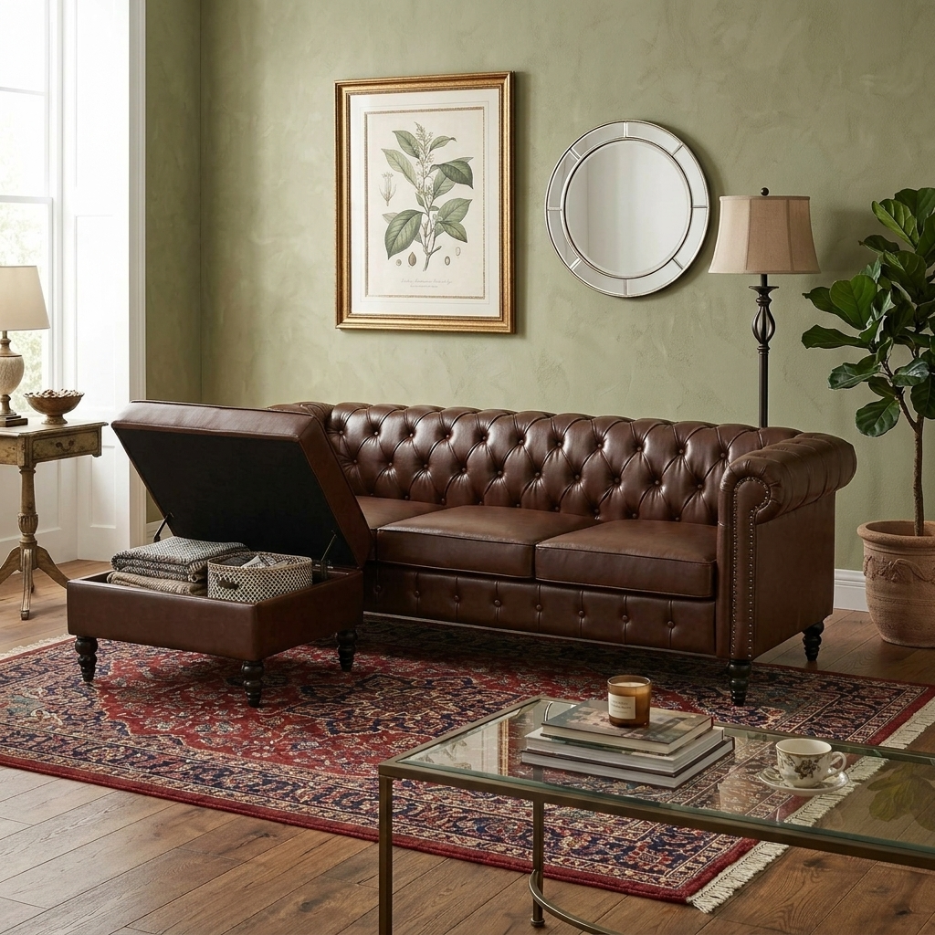 Calder Faux Leather Sectional – 85" L-Shaped 4-Seater with Storage Ottoman (2 Colors)