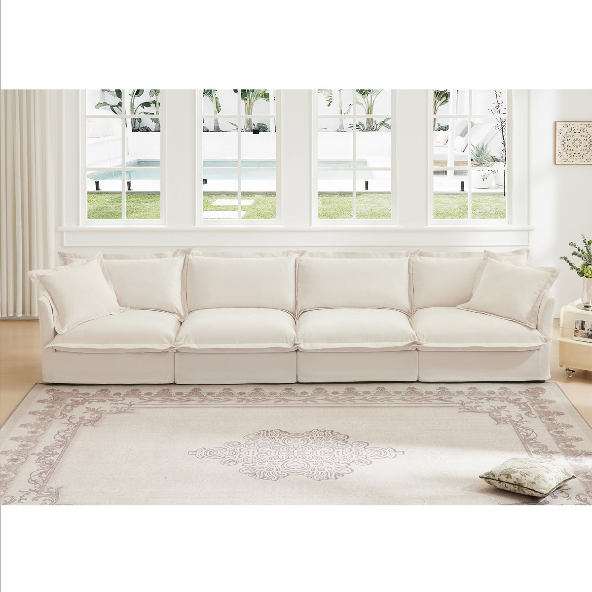 Slipcovered Long Sofa, 4 Seater Sofa with Removable Cover,Chenille Fabric Cloud Like Comfy Sofa Couch