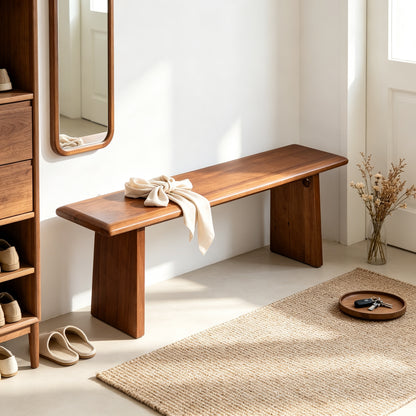 Solid Wood Dining Bench, 54.6" Hand-Crafted Wooden Entryway Bench