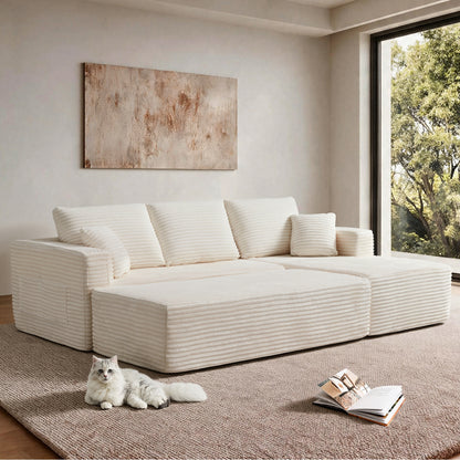 Emberly Plush Fabric Modular Sectional Sofa – 100.39" Beige R-Shape with Chaise