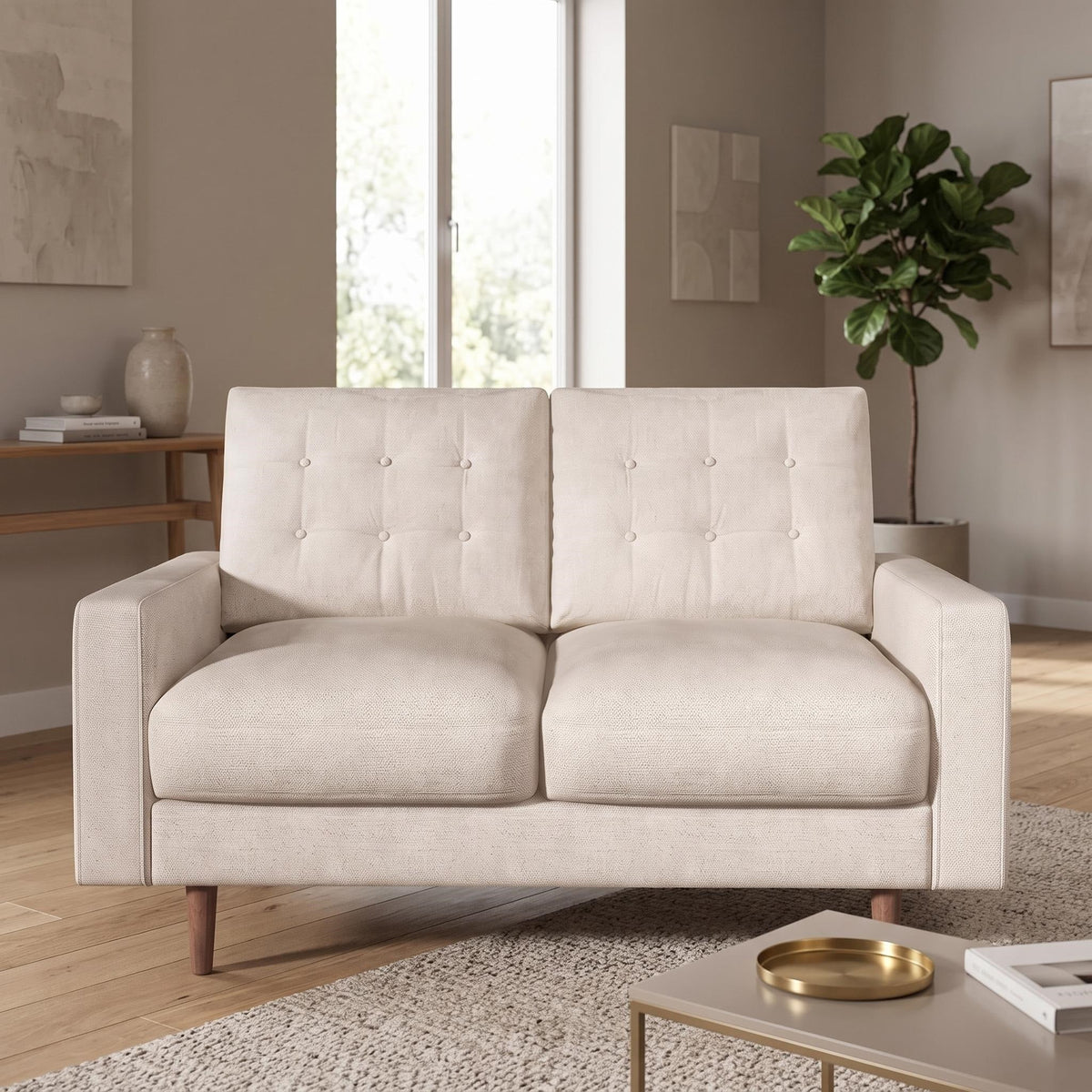 Noemi Tufted Fabric Sofa in Beige