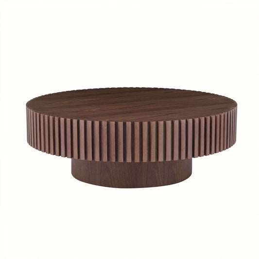 Contemporary Round Coffee Table 39" in Walnut – in room setting