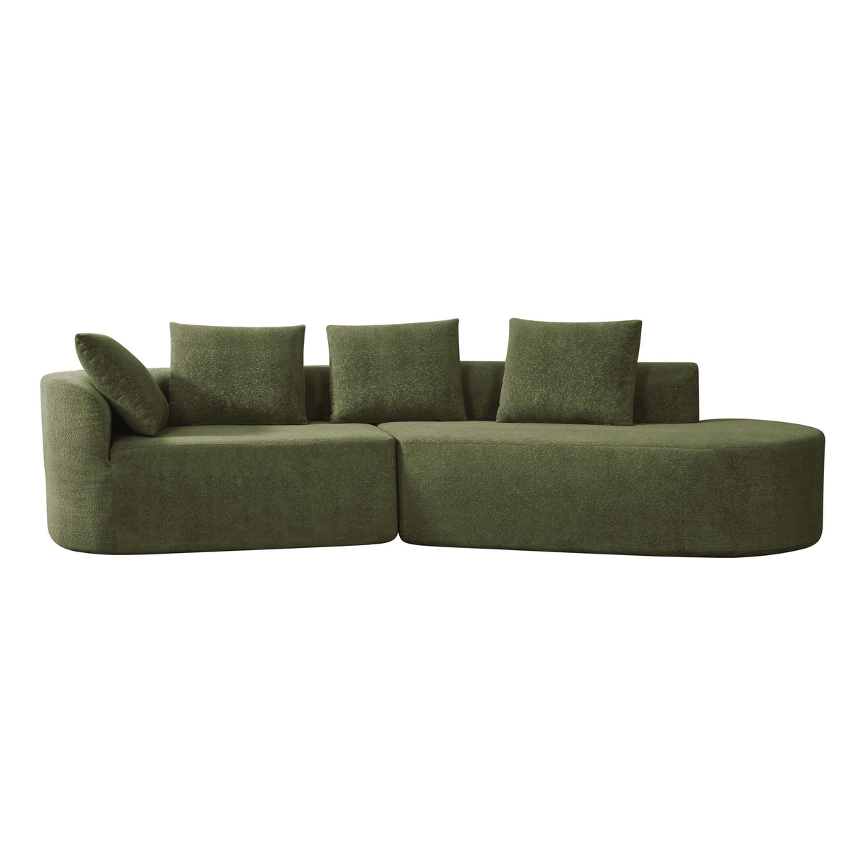 Modern Low Profile Modular Curved Foam Sofa 116' (4 Colors) in green upholstery with plush cushions.