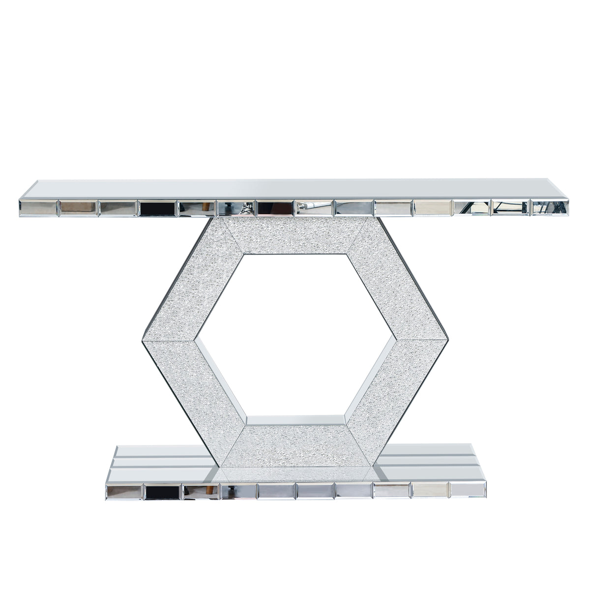 Sparkling Crystal Hexagon Mirror Entryway - Premium Modern Foyer Console Table with Diamond Glass Effects