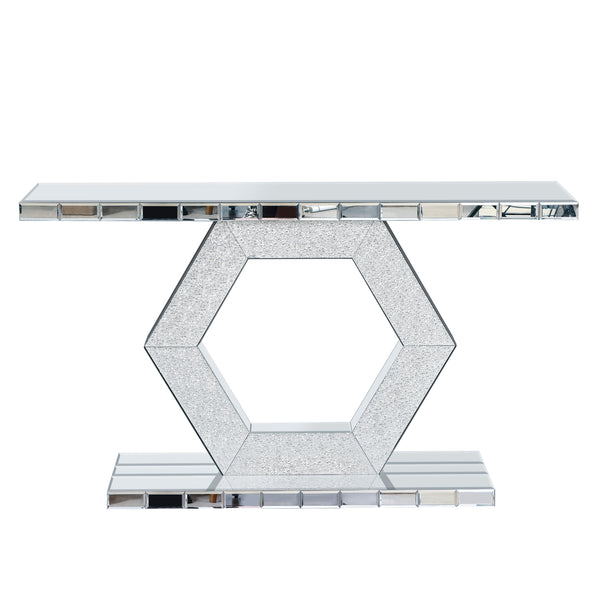 Sparkling Crystal Hexagon Mirror Entryway - Premium Modern Foyer Console Table with Diamond Glass Effects