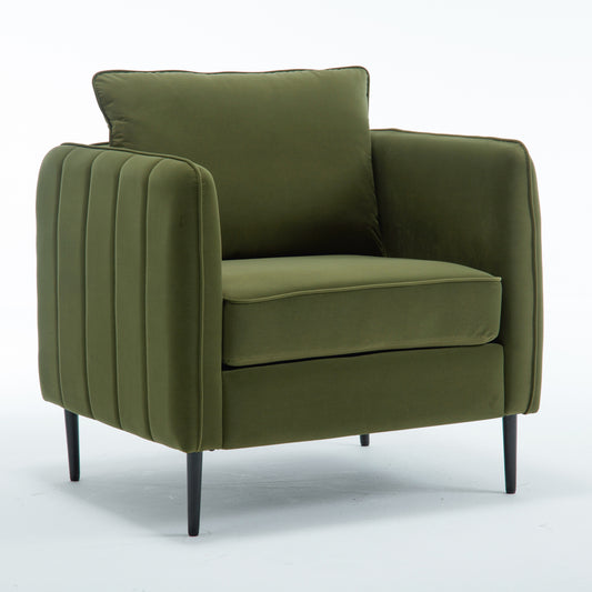 Foxley Velvet Accent Chair – 29.1" Mid-Century Modern Lounge Chair with Pillow, Green