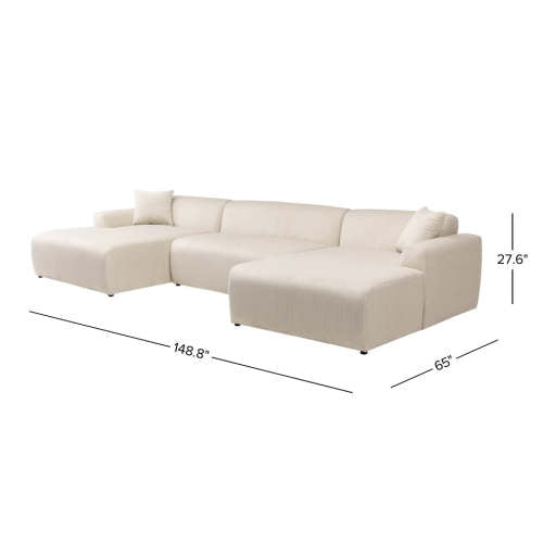 Mar Corduroy U-Shape Dual Chaise Sectional Sofa 149" – Modern Cream Oversized Sectional Sofa dimensions and design.