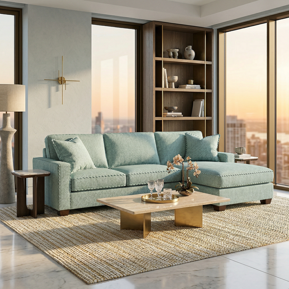 Clifford L-Shaped Sectional Sofa – Made in USA, 9 Fabric Options - Leslie Robins Egg - Fabric (12)