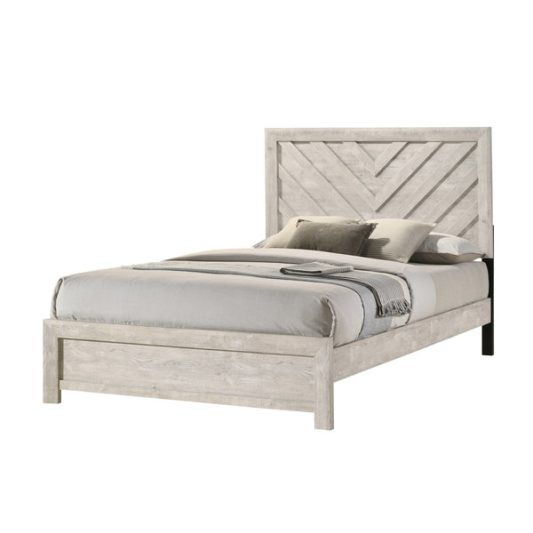 1pc Full Size Bed Rustic Beige Gray Finish Wooden Bedroom Furniture Geometric Design Chevron Pattern
