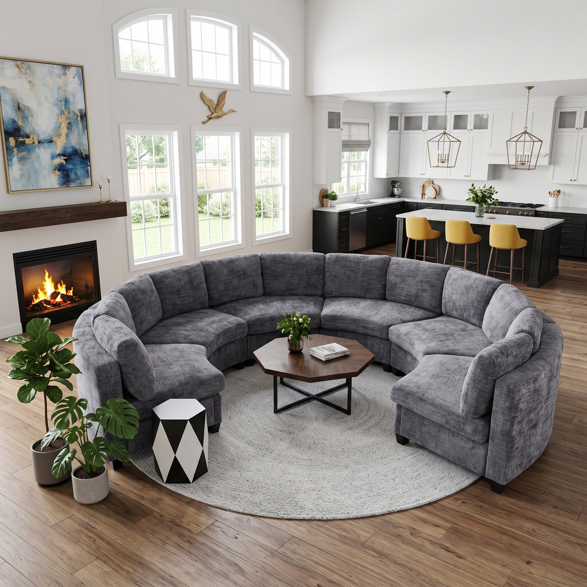 Harlan Curved Modular Sectional Sofa – Chenille, Solid Wood Frame, 4 Colors - Dark Gray (1)