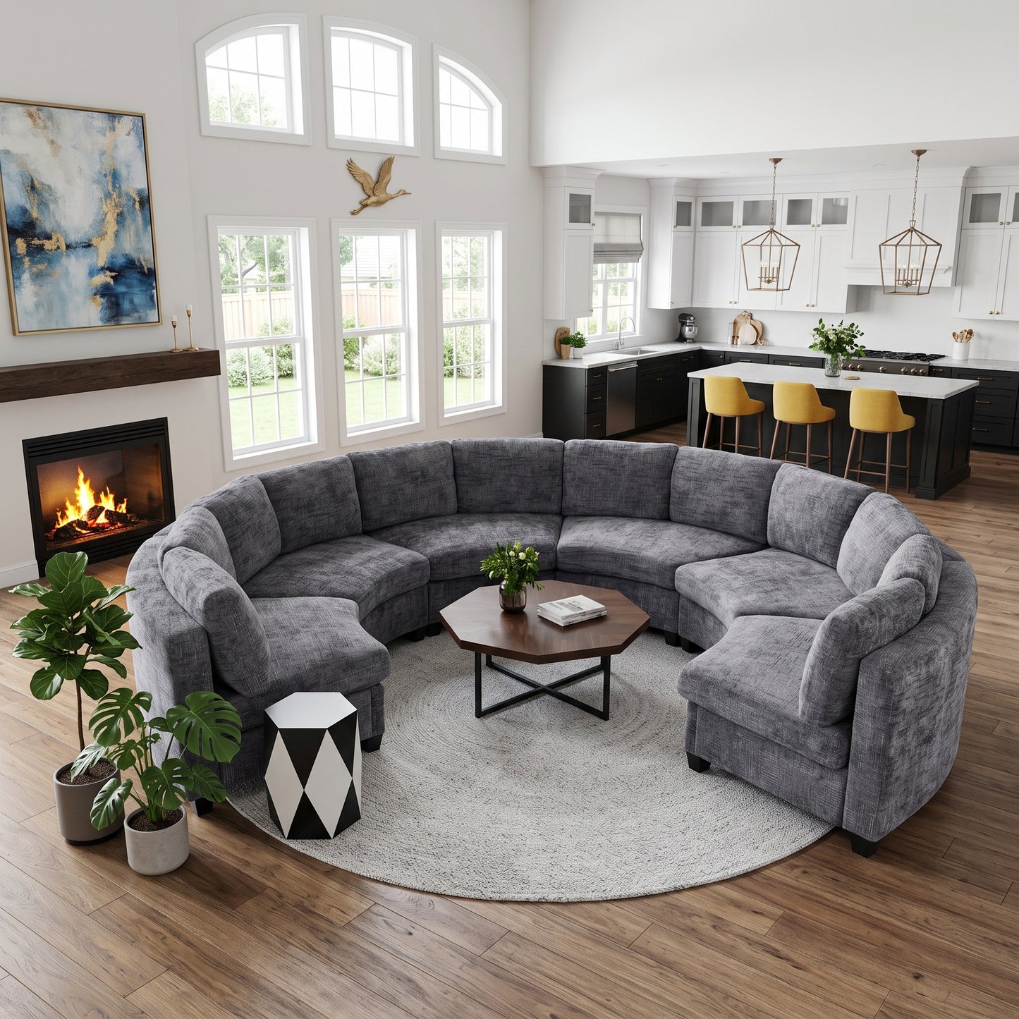 Harlan Curved Modular Sectional Sofa – Chenille, Solid Wood Frame, 4 Colors - Dark Gray (1)