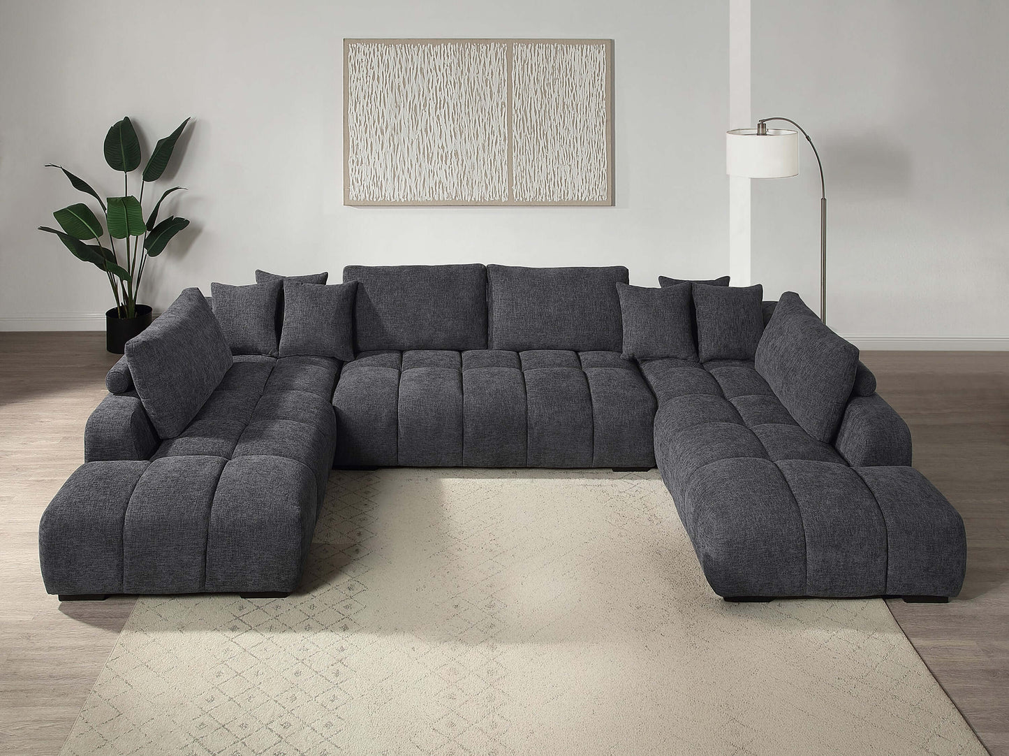 Gray Modern Chenille Dual Chaise Sofa Sectional 149"