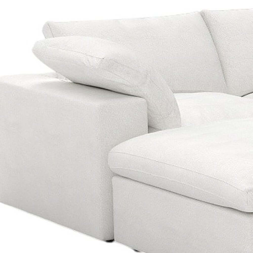 160" White Linen Blend Modular Sofa With Ottomans Toss Pillows And Storage close-up of arm and cushion
