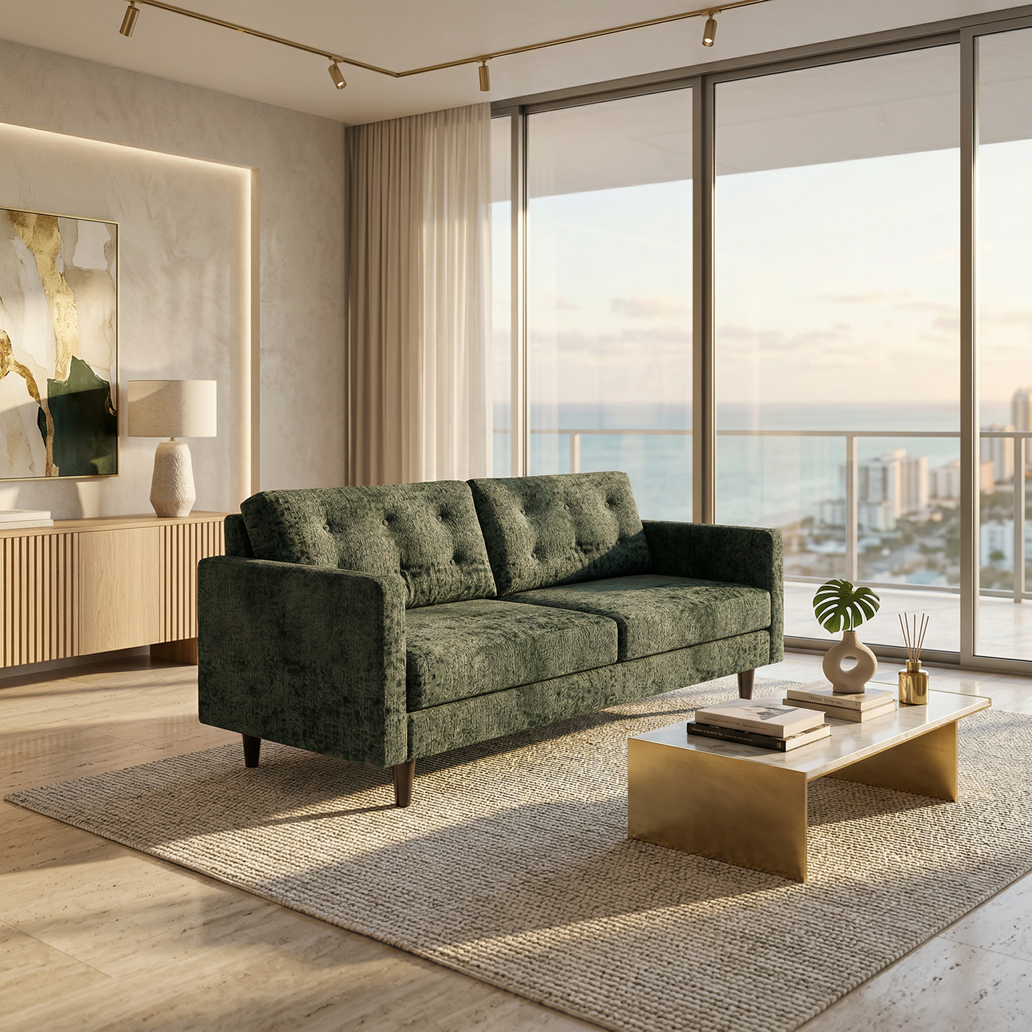 Talmadge Sofa – 92" Made-in-USA Sofa, Sage Green & Mustard Yellow