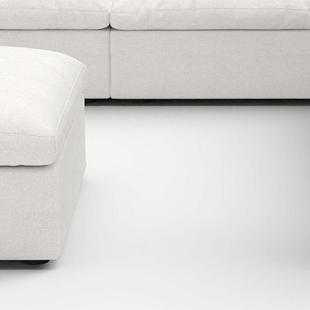 White Linen Blend Modular L Shaped Six Piece Corner Sectional corner view showing soft cushions and elegant design.