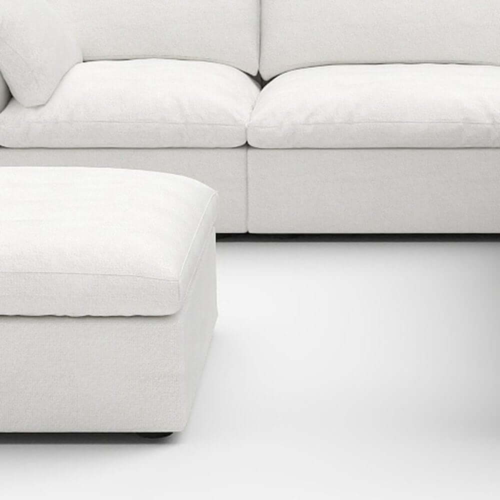 White Linen Blend Modular L Shaped Six Piece Corner Sectional with plush cushions and elegant design.
